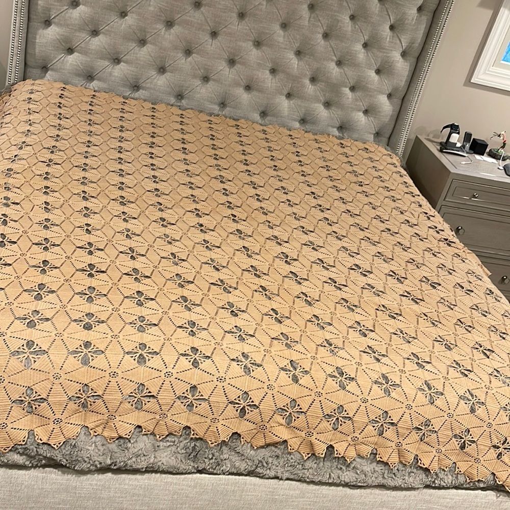 Vintage Handmade Crochet Boho Blanket Sz King/Queen